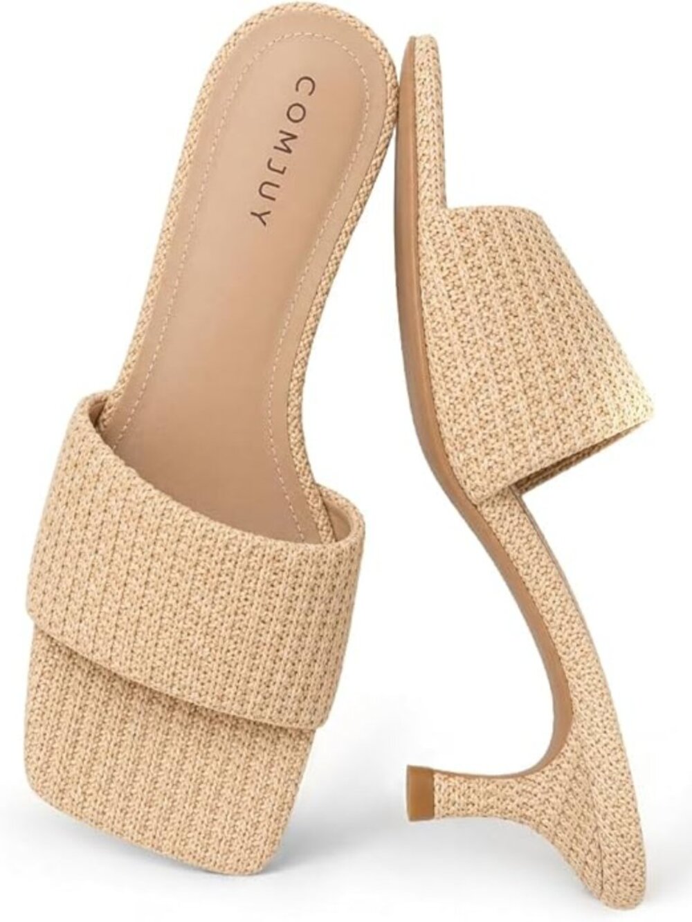 ✨ NWT COMJUY Nude Raffia Kitten Heel Sandals Size 9.5
